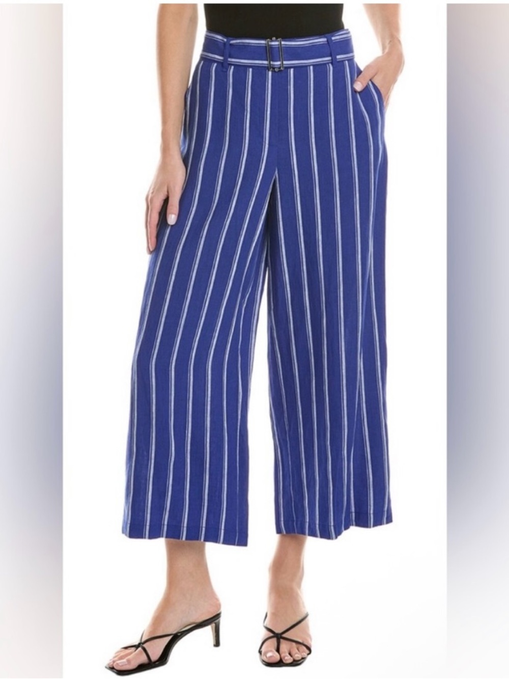 Lafayette 148 Pants NWT 100% Linen 18 Blue White Vibrant Extra Wide Leg Beach